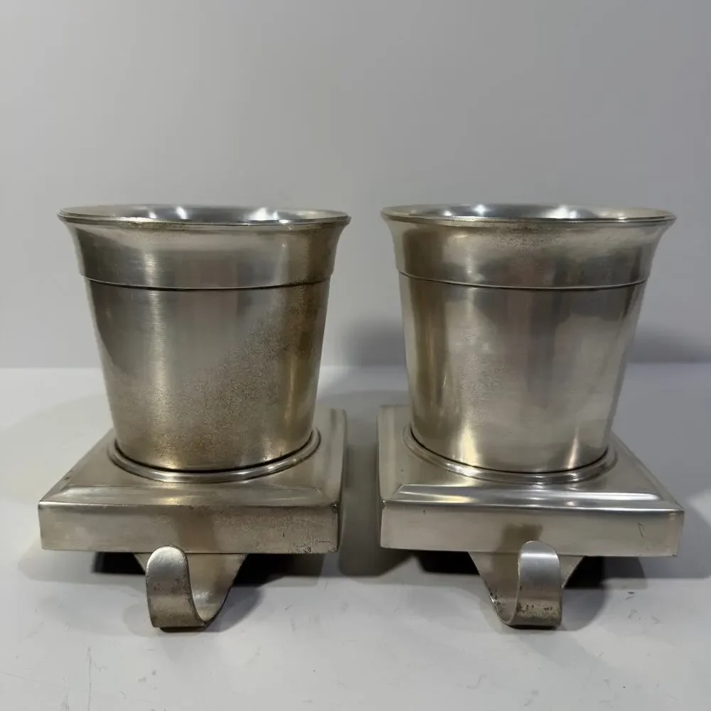Restoration Hardware Silver Cachepot Holiday Topiary Base Stocking Holder Hook 2